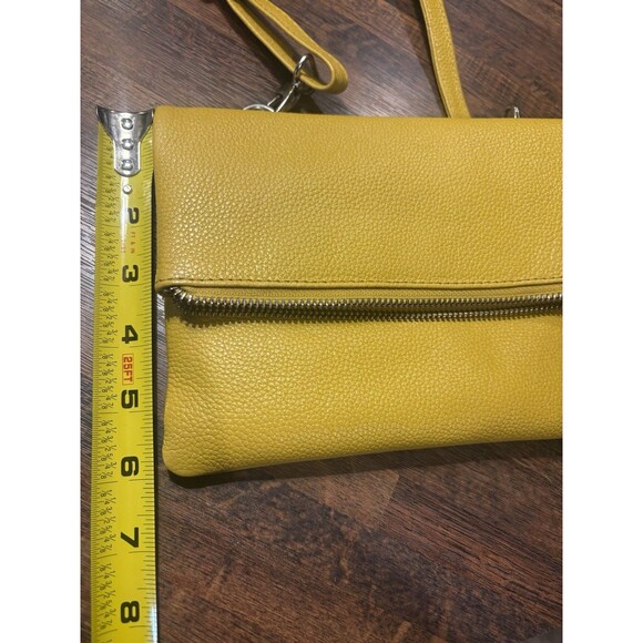 Real Leather Mustard Yellow Pebbled Shoulder Bag with Adjustable Strap - Picture 3 of 8